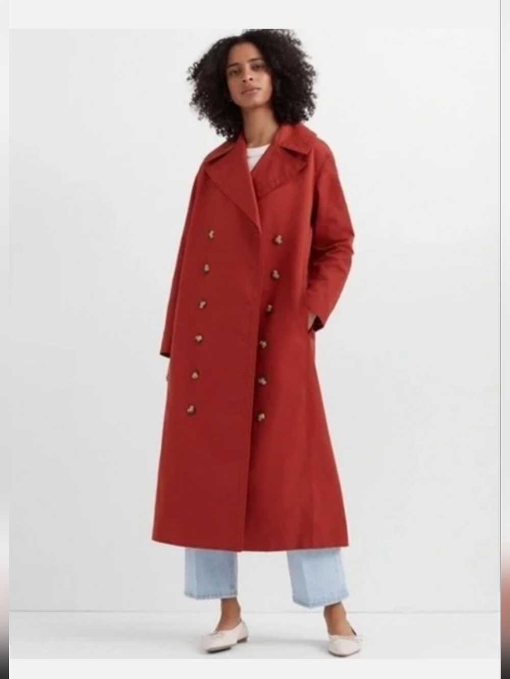 Club Monaco Women's Double-Breasted Long Terracota Trench Coat, Pit To Pit 21"